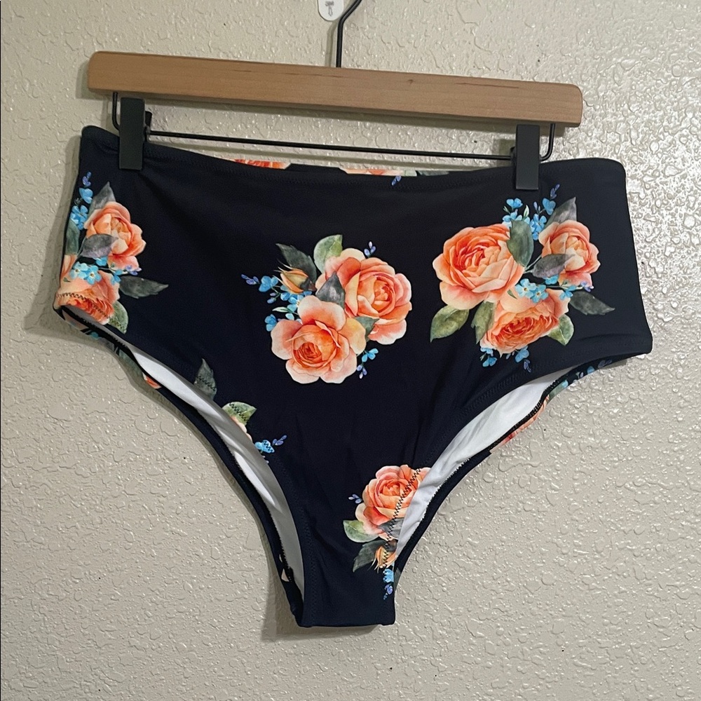 Cupshe mid rise Floral Bikini Bottoms - with Peach Roses